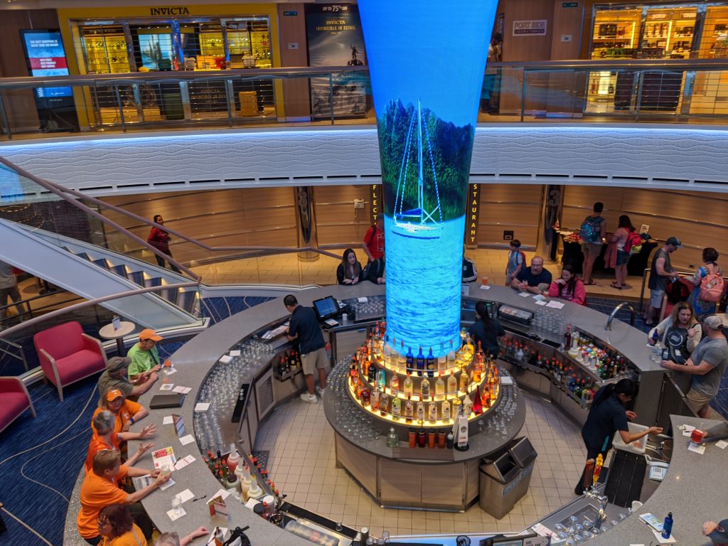 The Atrium Bar with its LED Funnel is the first thing you see on the Horizon