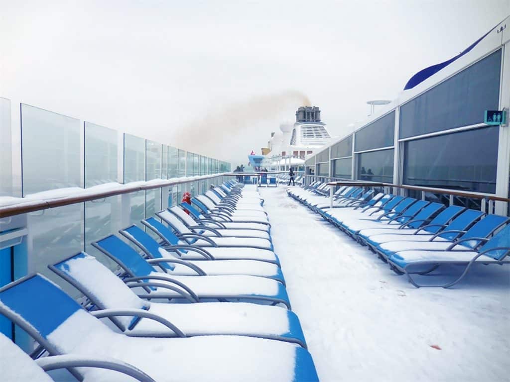 Snow on the deck of Royal Caribbean's Quantum of the Seas