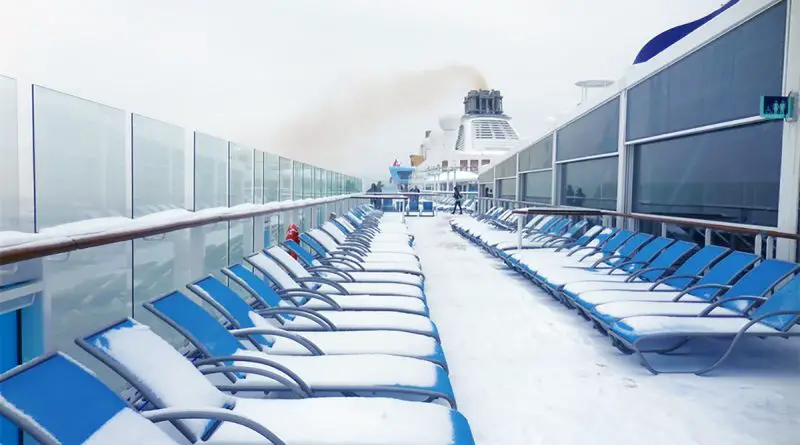 Snow on the deck of Royal Caribbean's Quantum of the Seas