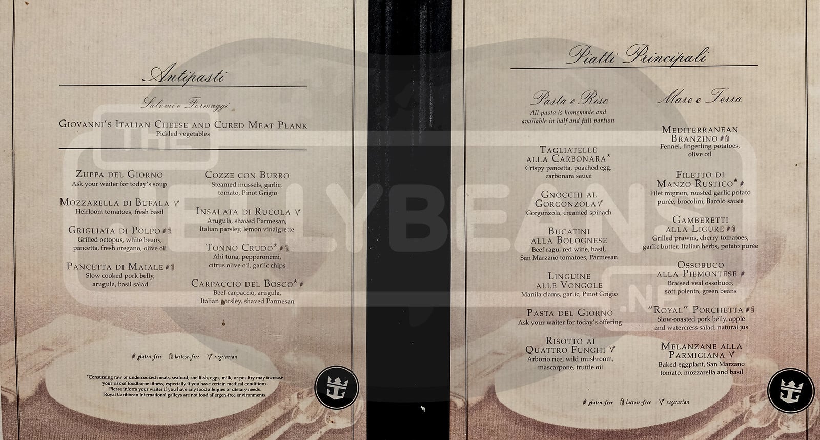 Royal Caribbean Giovannis Table Menu 