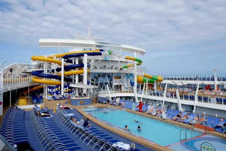 Main pool and perfect storm water slides on Royal Caribbean
