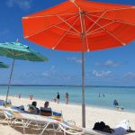 Beach chairs and umbrellas on Castaway Cay Beach