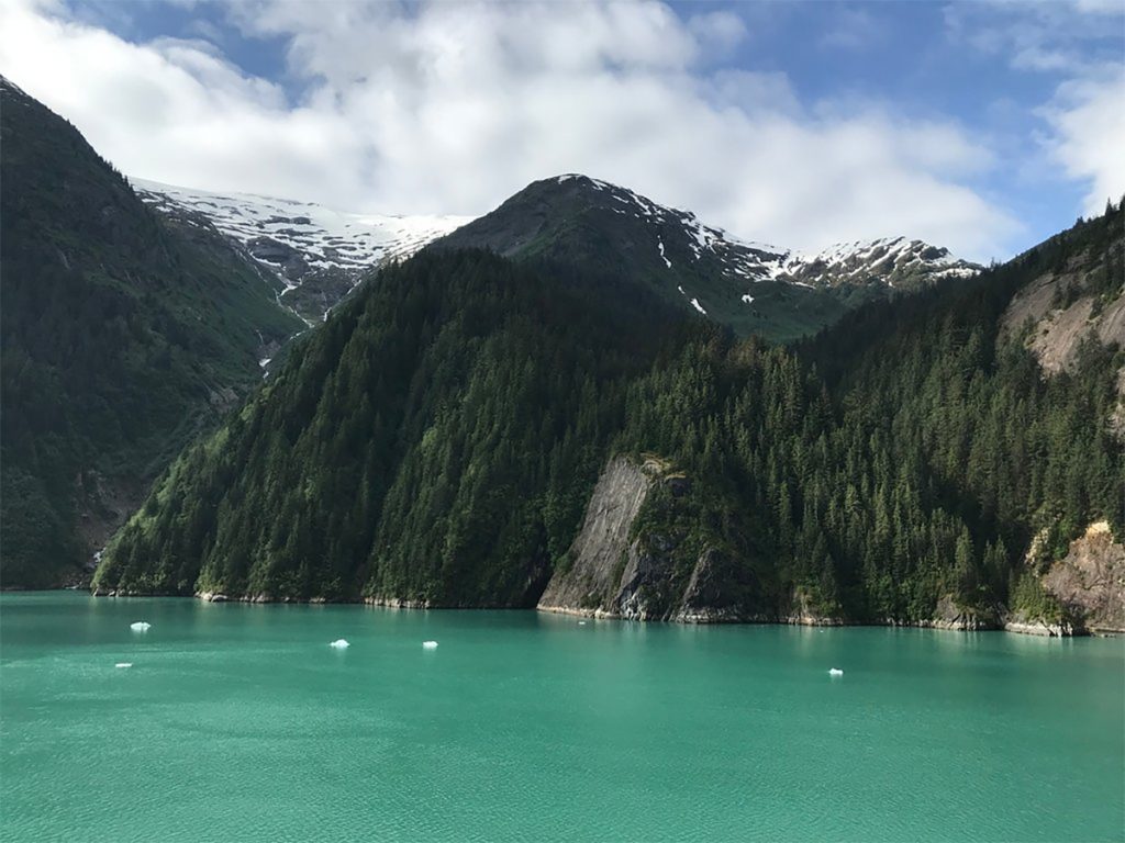 View of mountains in Alaska from a cruise ship balcony