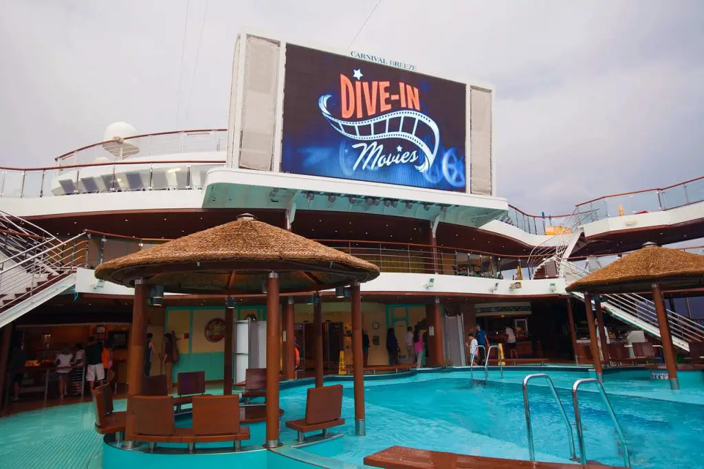 Large LED movie screen on the Carnival Breeze Cruise Ship