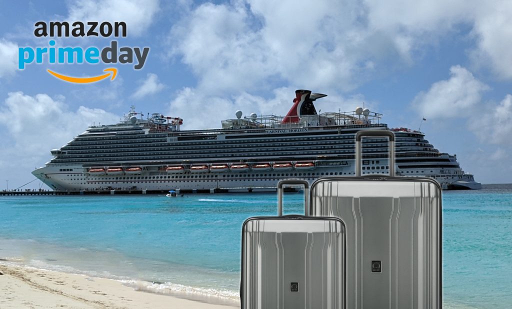 Suitcases on cruise ship with Amazon Prime Day Logo