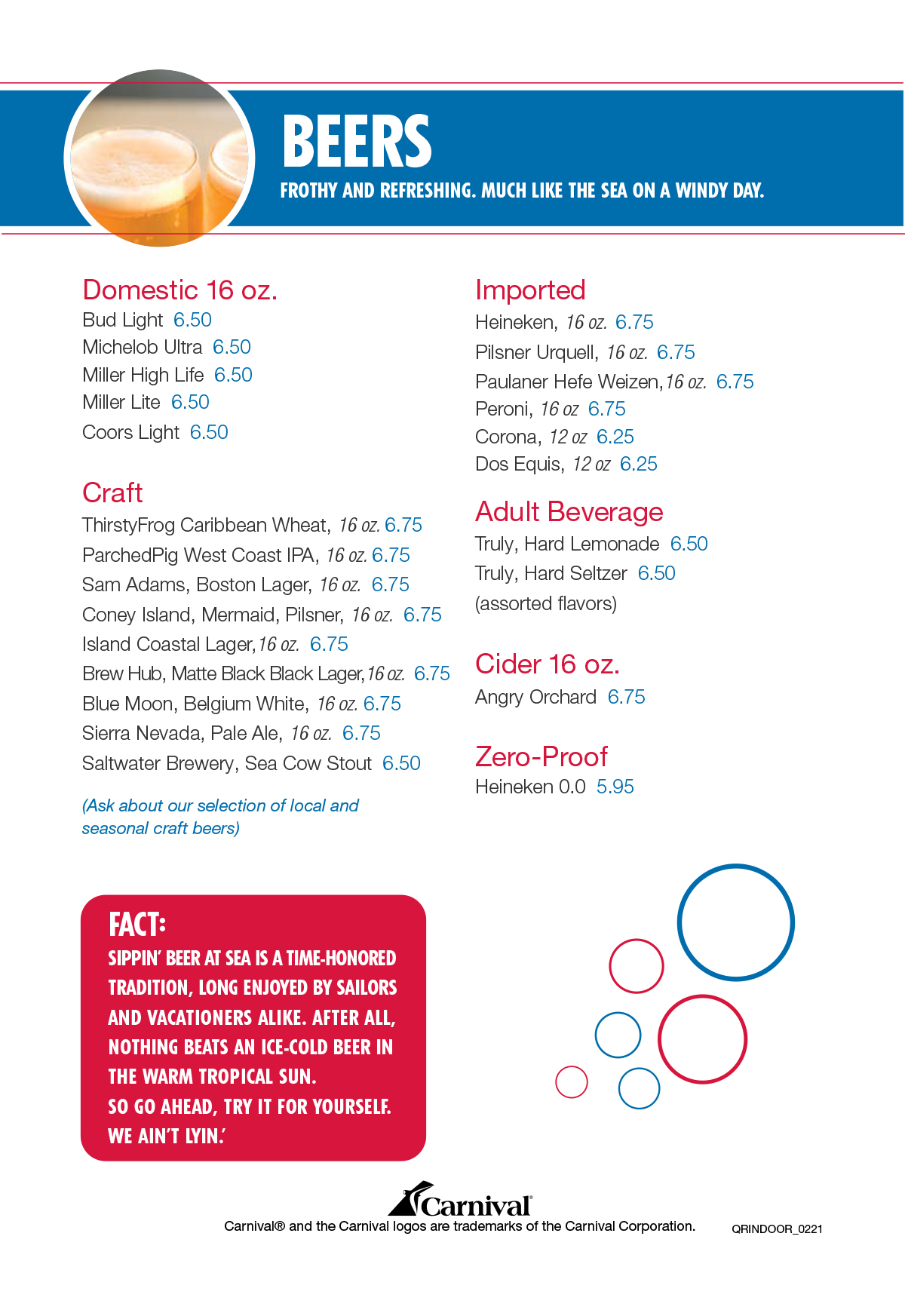 drink prices on carnival cruises australia