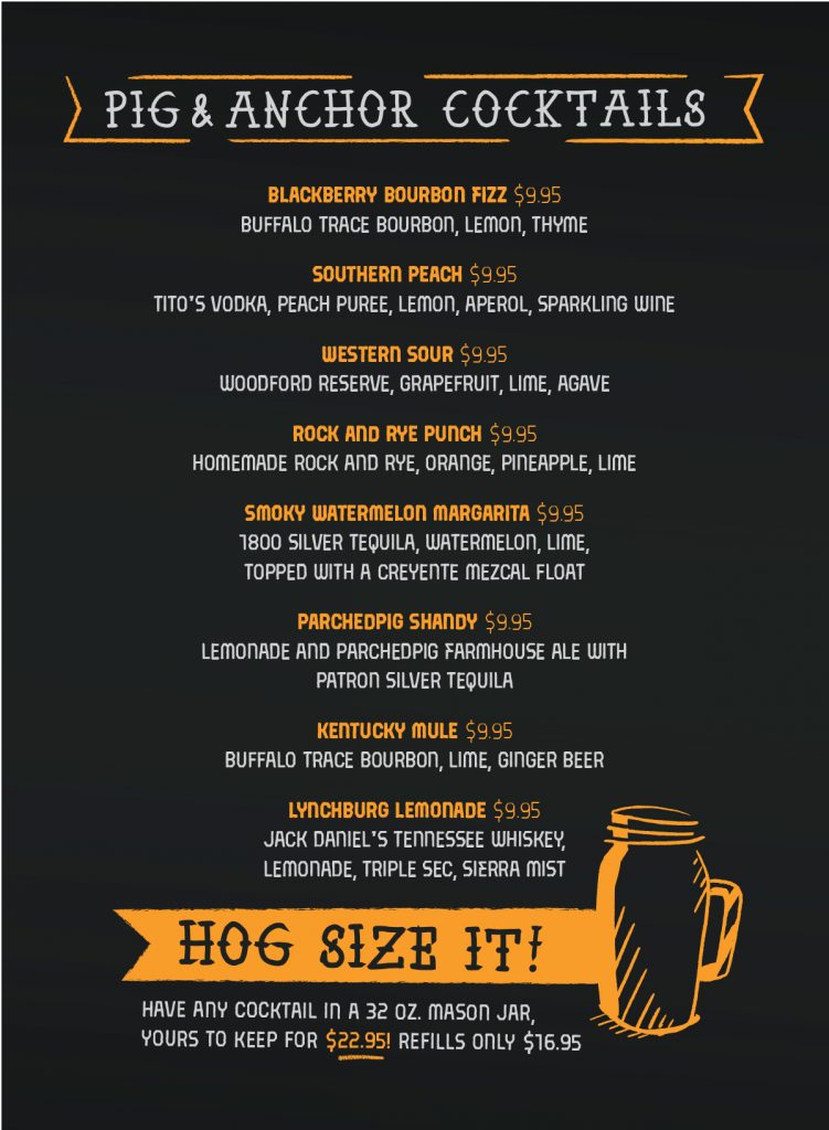 Drink Menu for Guy's Pig & Anchor Smokehouse / Brewhouse on Carnival Horizon