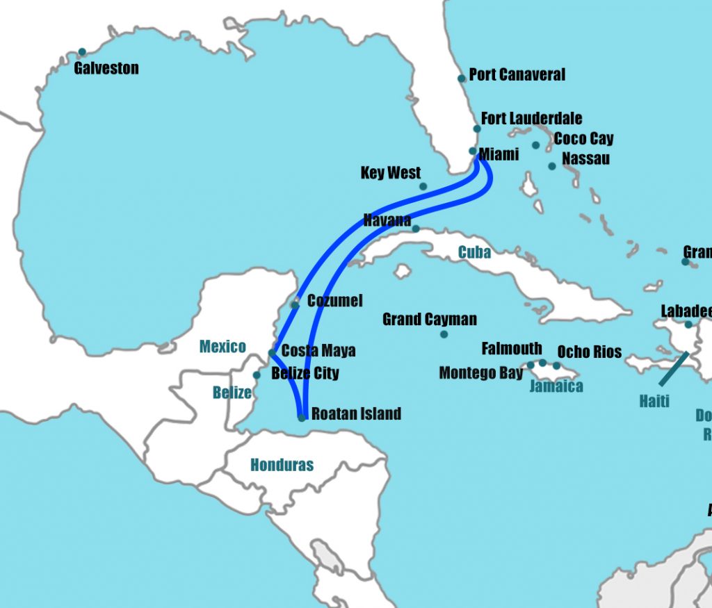 Map of Caribbean cruise ports