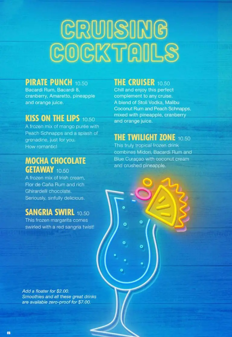 Carnival Cruise Line 2023 Drink Menus and Pricing Cruise Spotlight