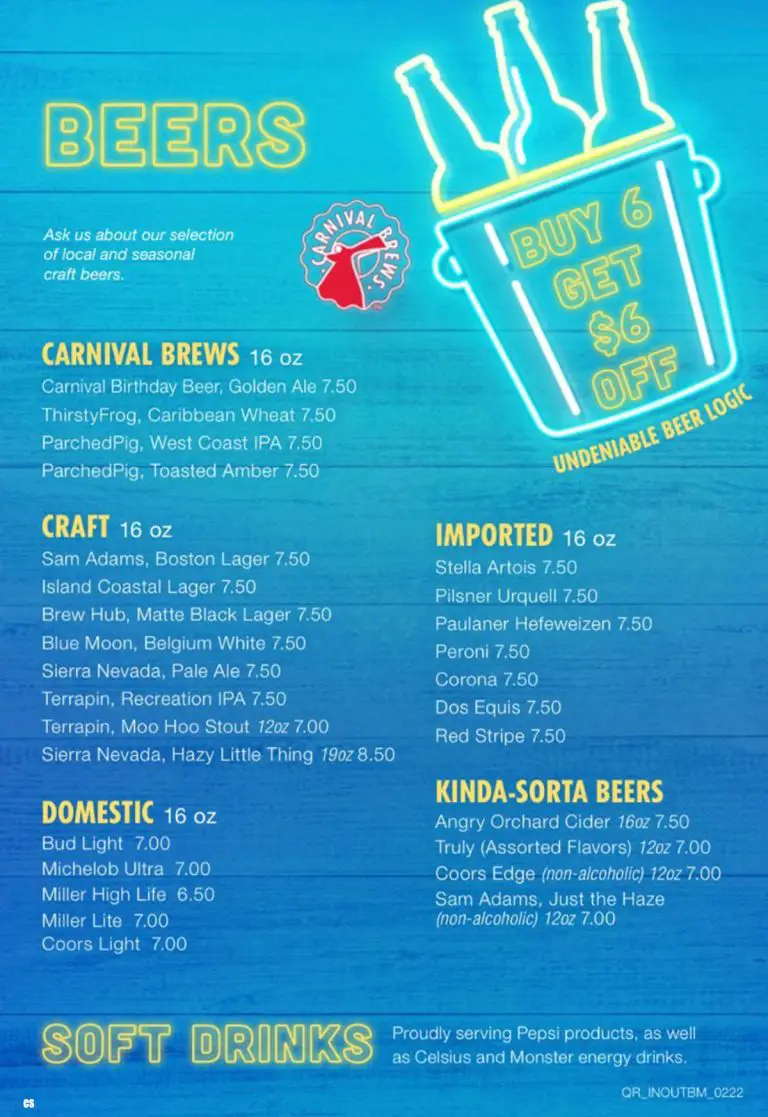 carnival cruise line drink list