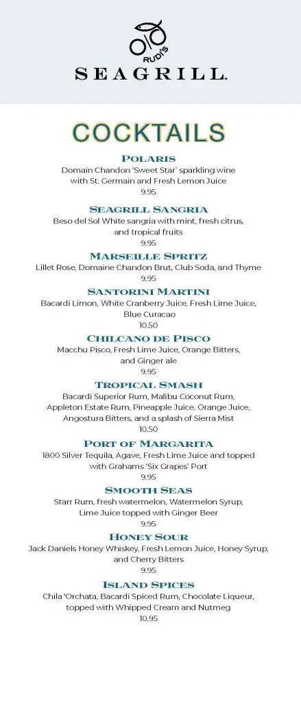 rudis seagrill drink menu page 1