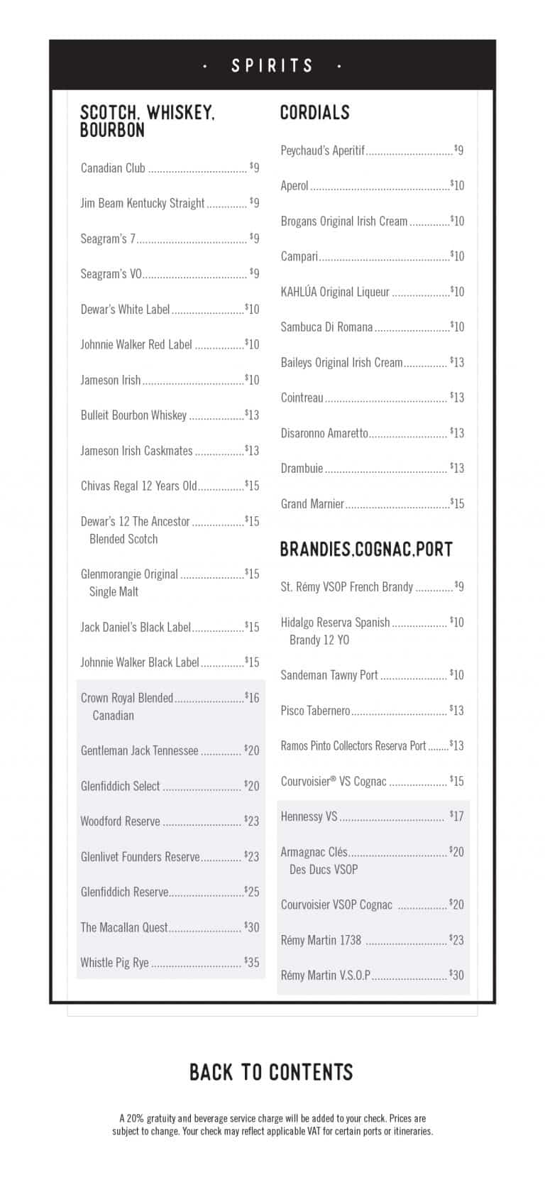 A-List Bar Menu page 3