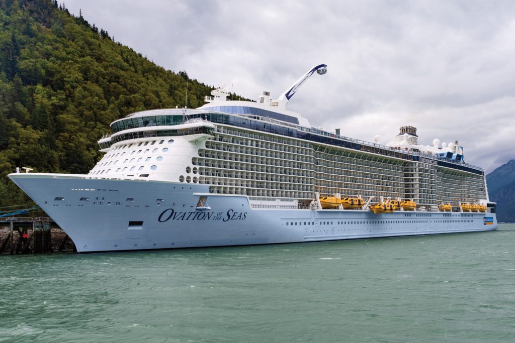 Ovation of the Seas cruise ship in Alaska with North Star up