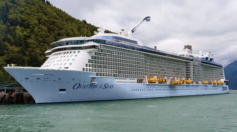 Ovation of the Seas cruise ship in Alaska with North Star up