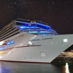 Carnival Sunrise Cruise ship at port at night