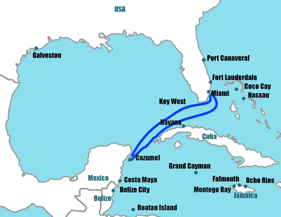 Map of Caribbean cruise ports