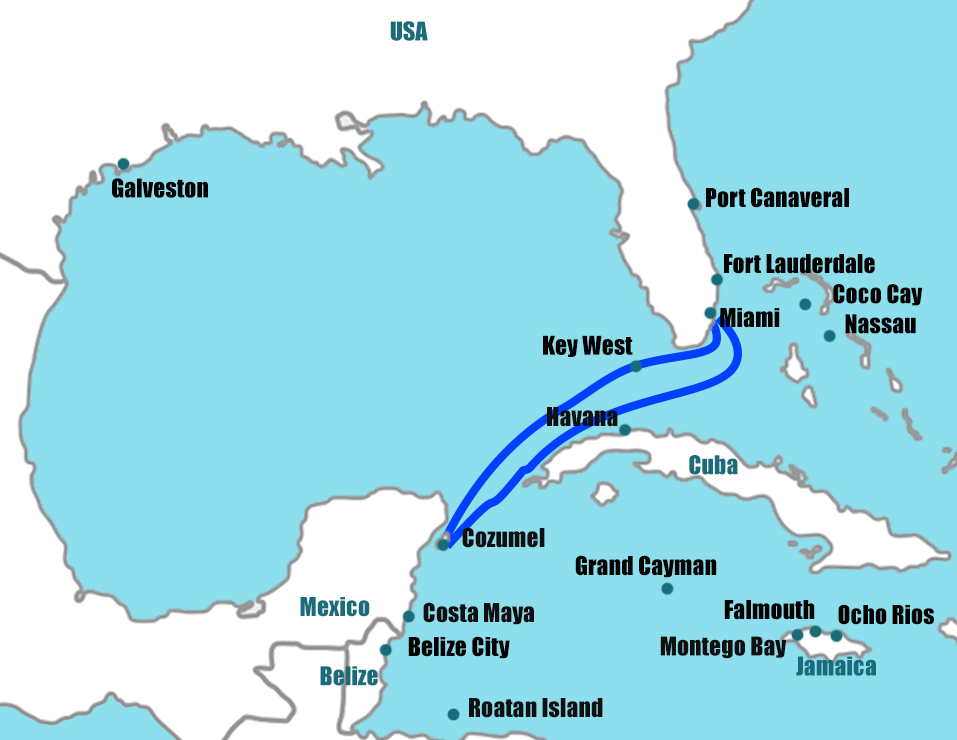 Map of Caribbean cruise ports