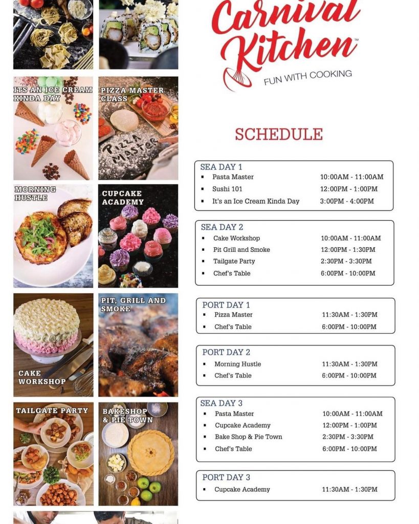 Carnival Kitchen Schedule of Classes