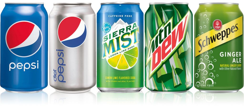 Pepsi family of products in cans
