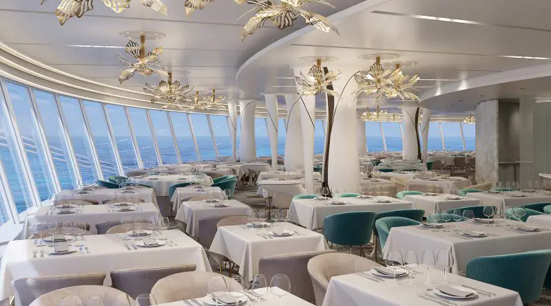 main dining room with glass windows on a cruise ship