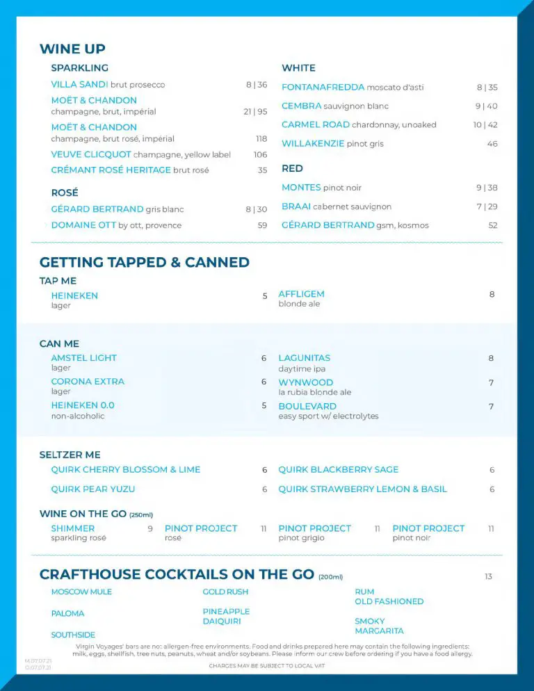 Virgin Voyages Restaurant and Bar Menus (with prices) Cruise Spotlight