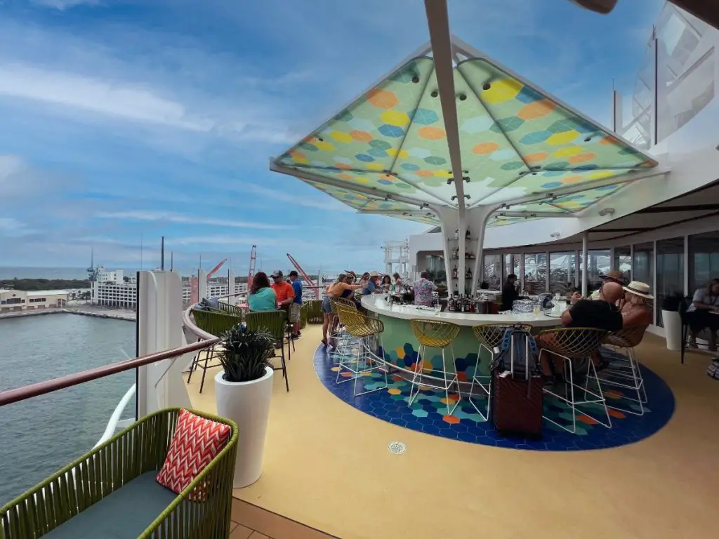 outdoor bar on cruise ship with people