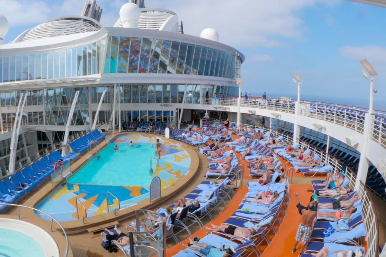 The main pool and loungers on Royal Caribbeans Harmony of the Seas