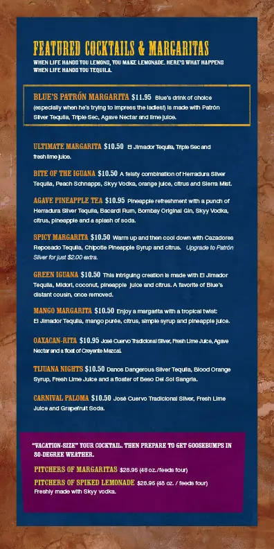 carnival blue iguana tequila bar drink menu page 2
