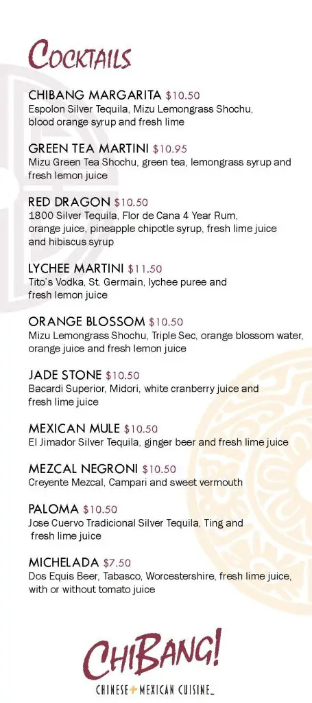 carnival chibang cocktail menu
