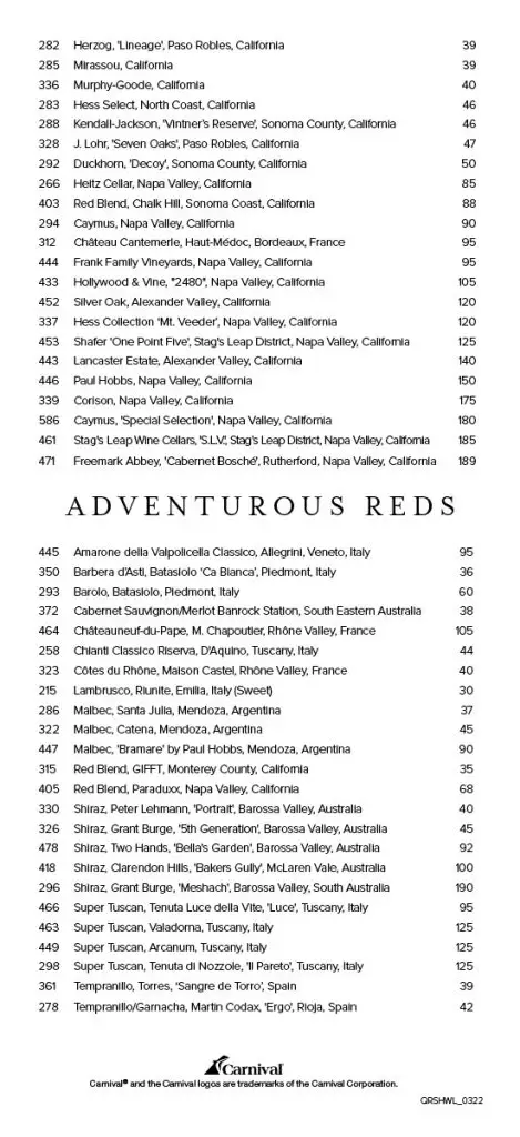 Carnival Steakhouse Wine Page 4 - May 22