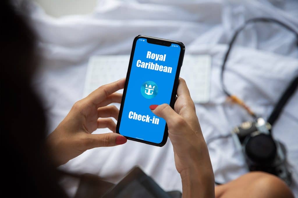 woman checking in using royal caribbean app