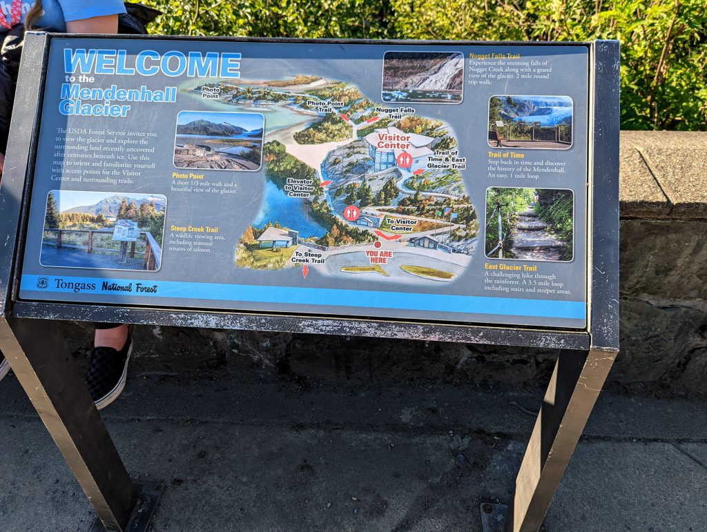 mendenhall glacier trail map at visitor center