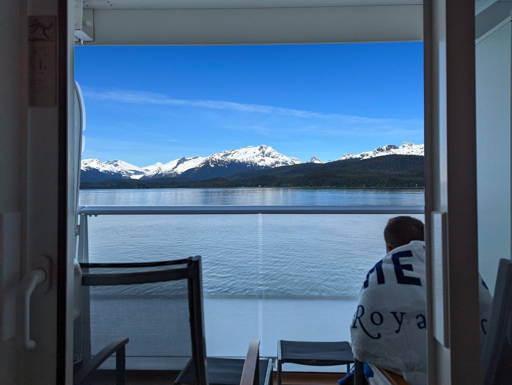 Alaskan inside passage seen from balcony on ovation of the seas