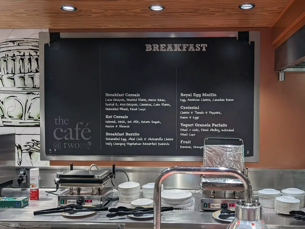 breakfast menu at Cafe Two70 on ovation of the seas