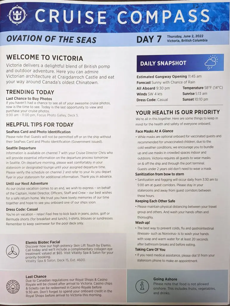ovation of the seas cruise compass victoria day 7 page 1