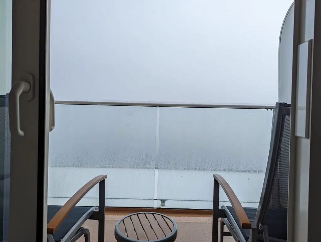 foggy balcony view on ovation of the seas