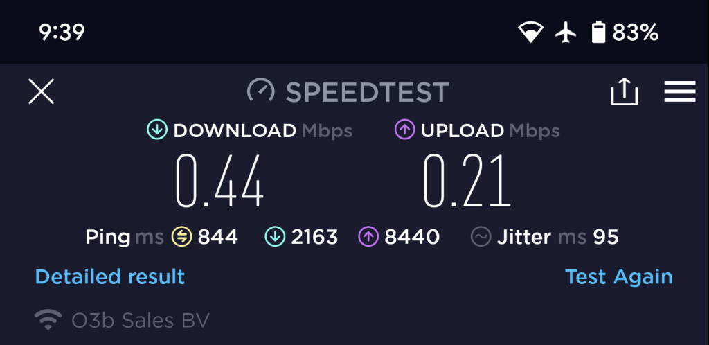 internet speed test on Surf Package on Ovation of the Seas