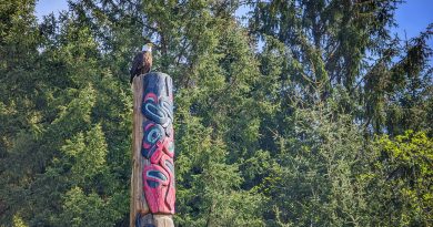 totem pole with bald eagle on top