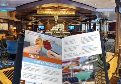 royal caribbean drink menu in front of schooners bar