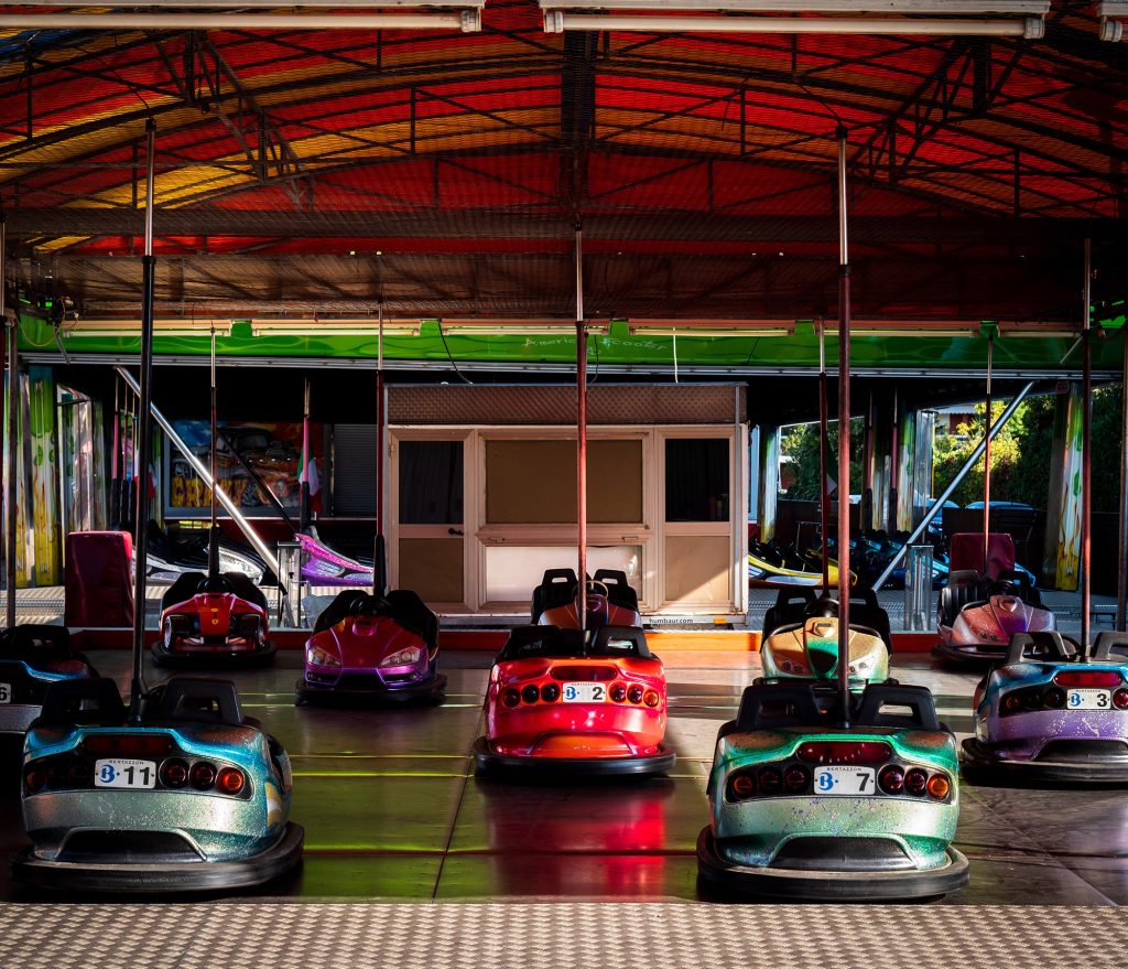 traditional bumper cars at an amusement park