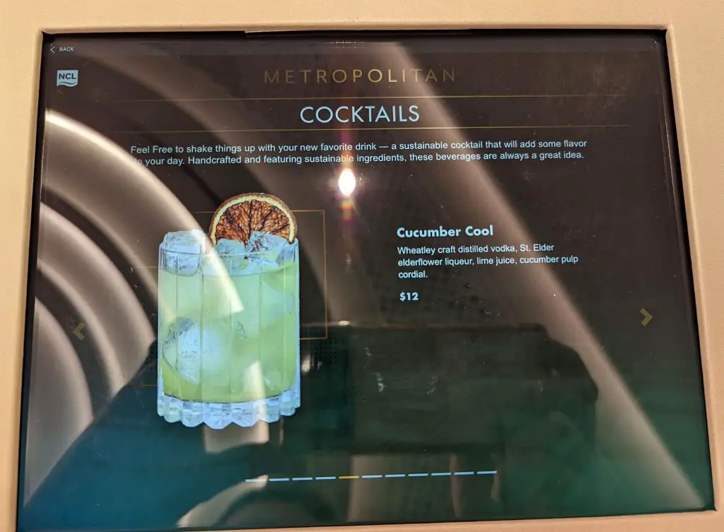 cucumber cool drink menu - the metropolitan bar on norwegian prima
