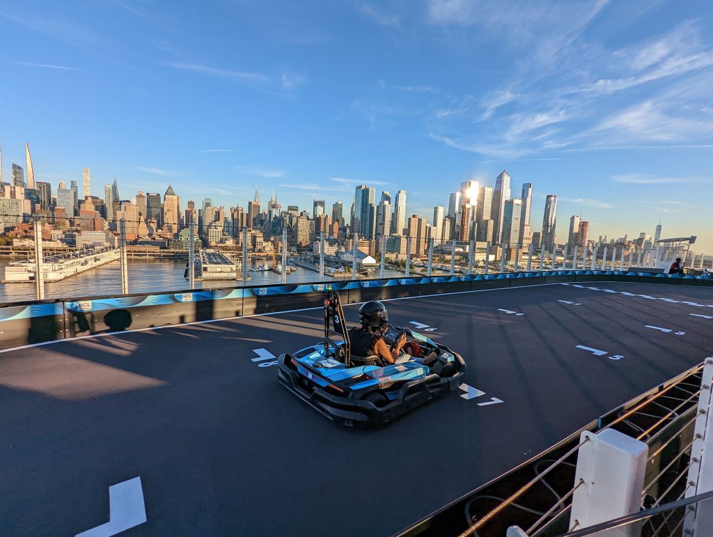 prima speedway against the NYC skyline