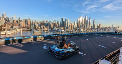 prima speedway against the NYC skyline