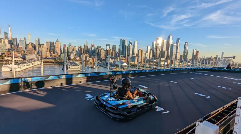 prima speedway against the NYC skyline