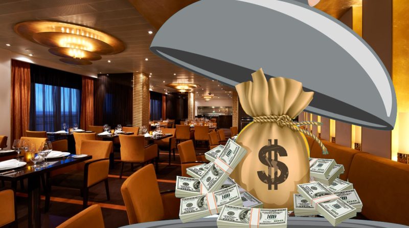 serving dish with cash in front of steakhouse