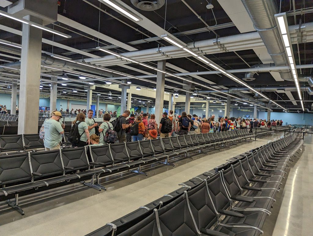 line of people in cruise terminal