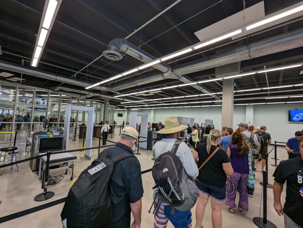 line for metal detectors through cruise port at port everglades
