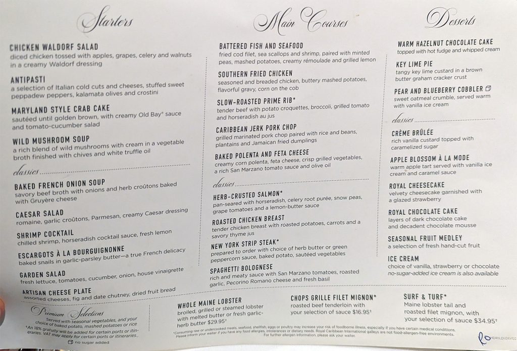 harmony of the seas mdr menu night 1