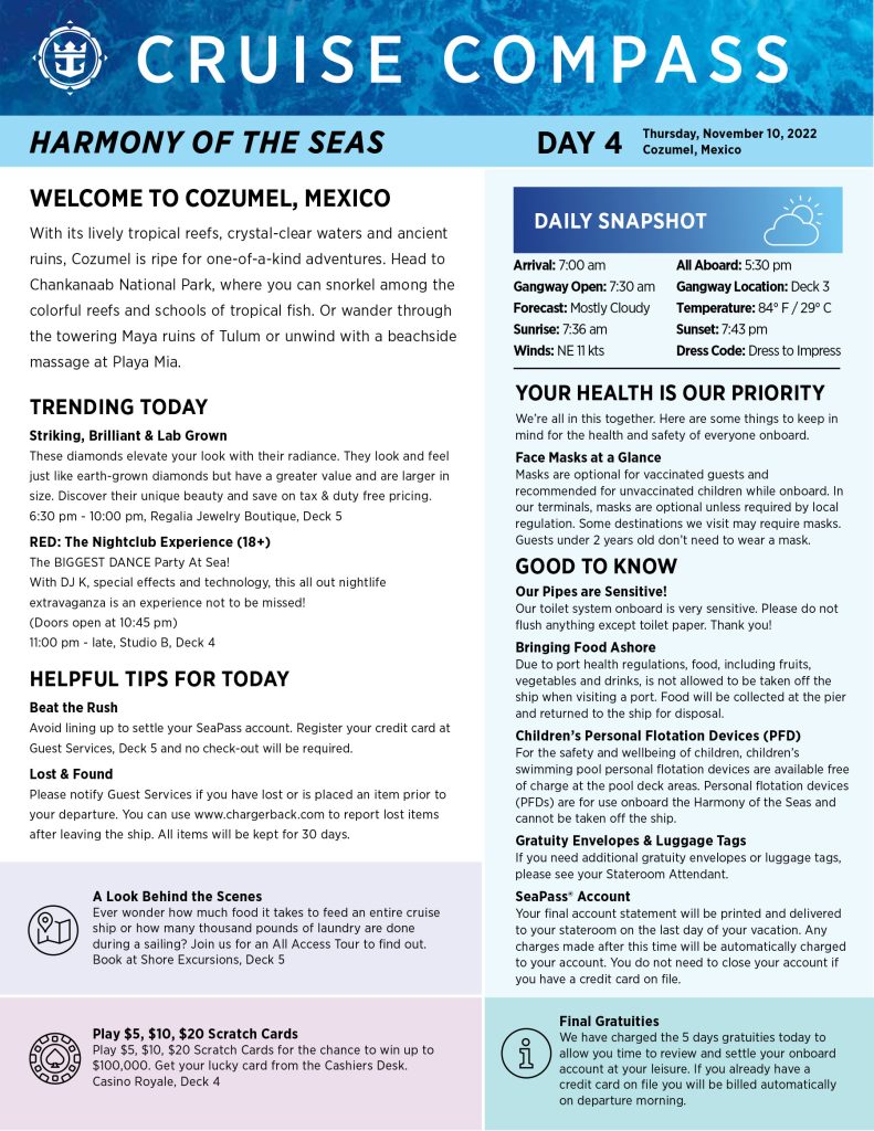 harmony of the seas cruise compass day 4 page 1