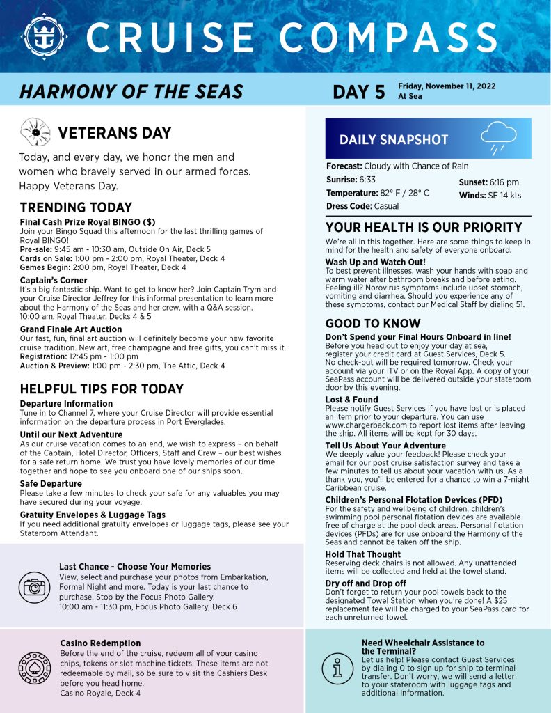 harmony of the seas cruise compass day 5 page 1